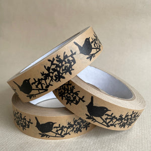 Kraft Paper Tape - Wren with hedgerow
