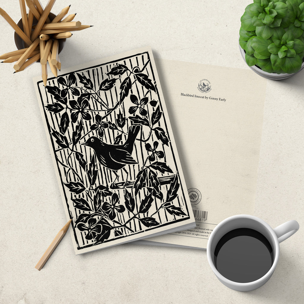 Notebook - soft cover - Blackbird Linocut
