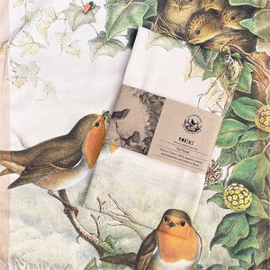 Tea towel - Birds of the UK - Robin - feeding its young