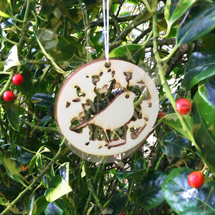 Christmas Decorations - Robin Red Breast in the hedge - Layered Poplar Eco Plywood