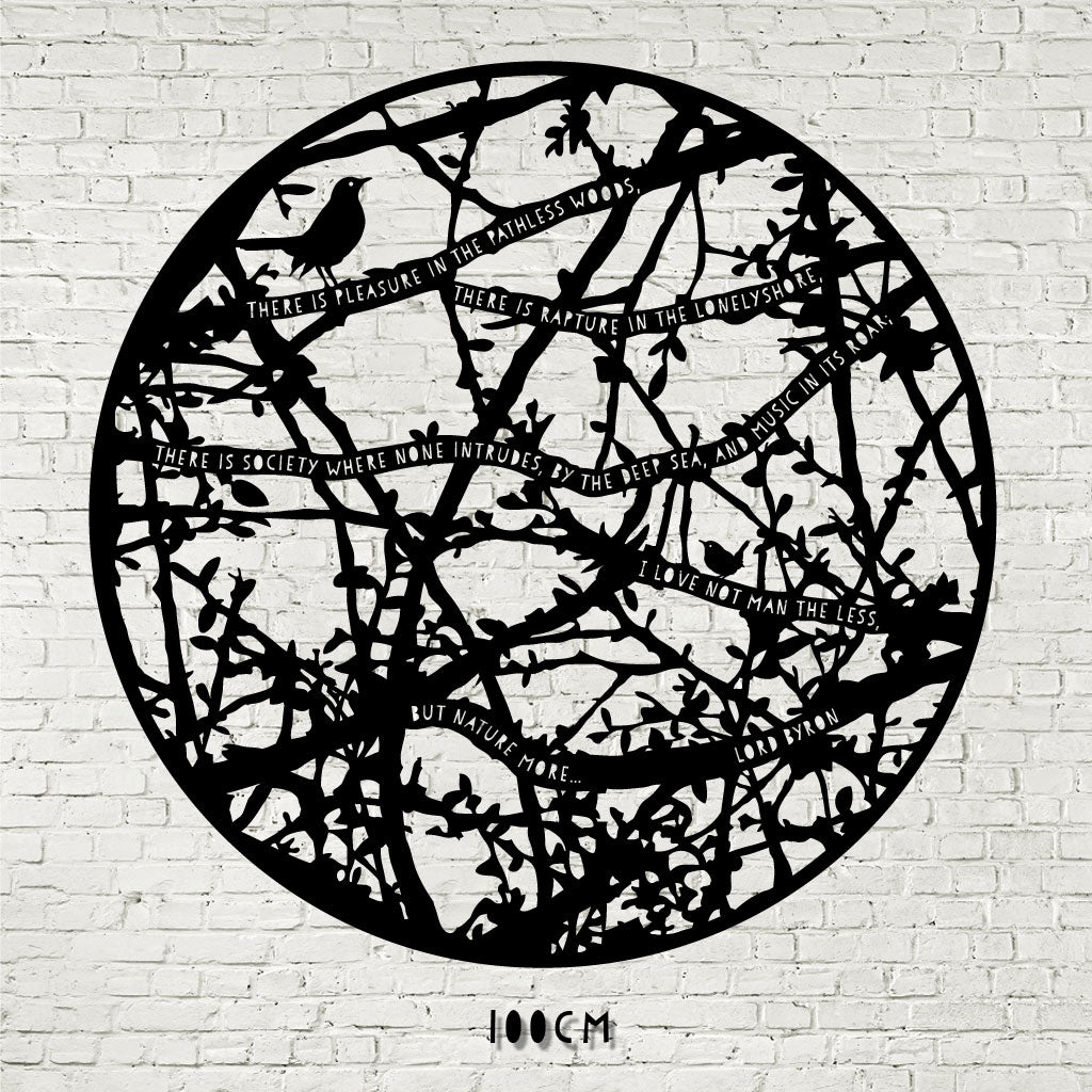 Wall Art - Hedgerow with Blackbird, Wren and Lord Byron poetry