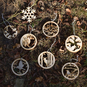 Christmas Decorations - Blackbird and Hedgerow - Layered Poplar Ply
